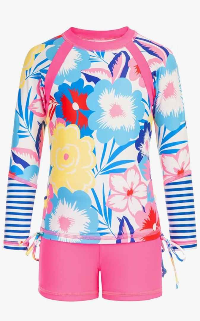 GRACE KARIN Girls Swimsuit Long Sleeve Rashguard Set 2-Piece Bathing Suit 10Y