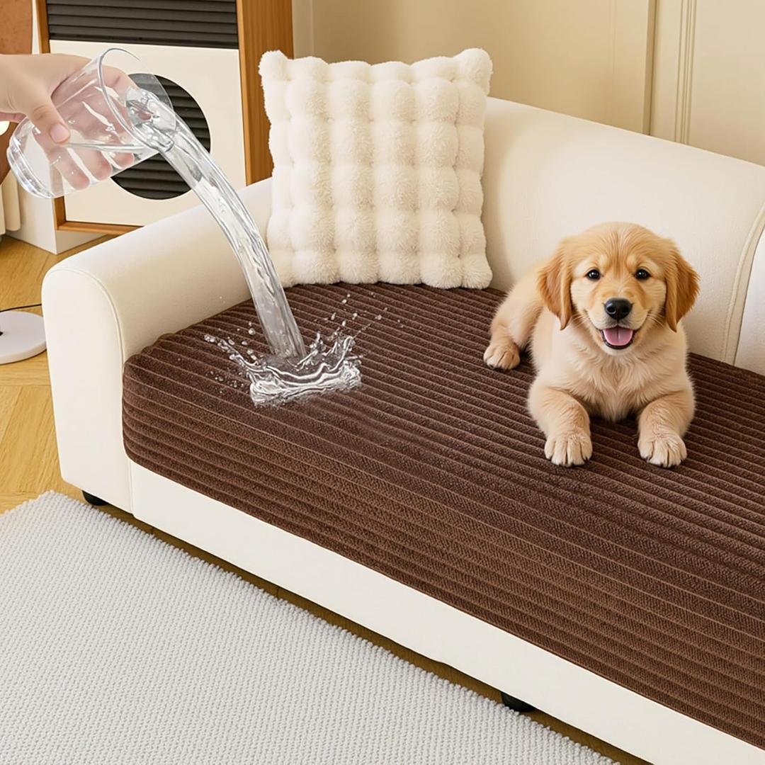 MYSKY HOME 100% Waterproof Couch Cover, Couch Covers for Dogs Washable, Non Slip Couch Covers for 3 Cushion Sofa Pet Friendly, Sofa Covers Slipcovers Furniture Protector Dog Bed Cover, Brown 35 x82.7