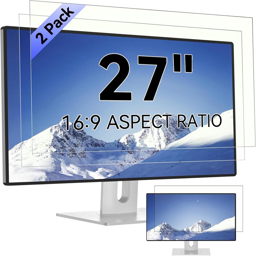 [2-Pack] 27 Inch Computer Blue Light Blocking Screen Protector for 16:9 Widescreen Monitor, Anti Glare Anti-UV Eye Protection Desktop PC LED Monitor Filter, Removable Anti-Scratch Screen Film 27in