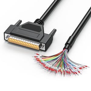 DB37 Male to Bare Wire with Cable Marker, 26AWG-3.3FT, D-SUB 37-Pin Connector to Single end Cable with Terminal,Multicore 37 Wire All Provided with Wiring Terminals-Black