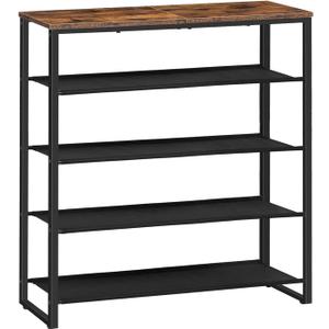 HOOBRO Shoe Rack, 5 Tier Shoe Storage Organizer with 4 Oxford Fabric Shelves and Top Panel, Holds 16-20 Pairs of Shoes, for Entryway and Closet, Industrial, Rustic Brown BF50XJ01