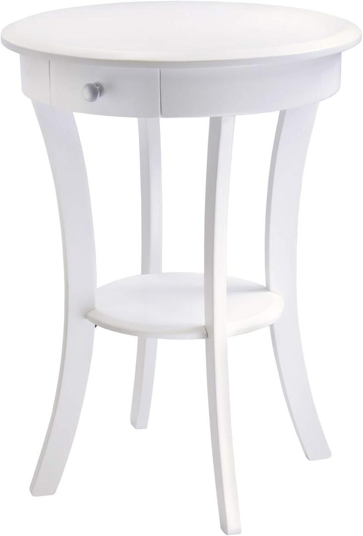 Winsome Sasha Round Accent Table with Drawer and Shelf, for Bedroom, Living Room, White