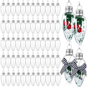 Nuogo 150 Pcs Christmas Fillable Light Bulbs 3.15inch Fillable Ornaments Bulk Plastic Light Bulb Jars with 5 Rolls Silver Rope for Christmas Tree Candy DIY Crafts Xmas Party Decor(Clear)