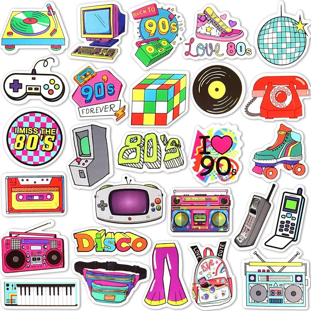 80s 90s Stickers for Kindle Adults Vintage 80s 90s Stickers for Water Bottles Scrapbook Book Waterproof(70 Pcs)