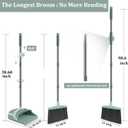 Ivandar Broom and Dustpan Set for Home, Dust pan with Long Handle, Broom with Dustpan Combo Set, for Home Kitchen Room Office Lobby Floor Use Upright Stand Up Sweeping (Gray&Green)