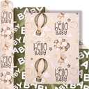 Dtiafu Reversible Baby Shower Wrapping Paper Roll Baby Gift Wrap with Green Brown Bear Balloons and Baby Words Pattern for Girls Boys Wedding Neutral Baby Shower Birthday Party - Total 28.5sq.ft, 6 sheet