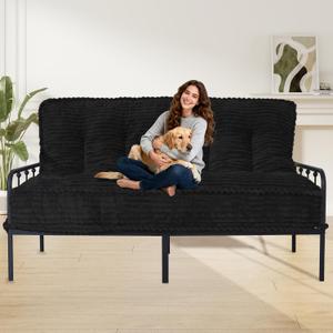 8” Futon Mattress Full Size 54” x 80”, Futon Sofa Couch Bed with Twisted Rope Design Edging, Extra Thick Corded Floor Futon Mattress Sleeping Mat for Adults, Camping, Dorm, Black(Frame Not Included)