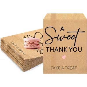 Teenyyou 100 Pcs Wedding Party Favor Candy Buffet Bags 5 x 7 Inch White Paper Treat Wedding Bags a Sweet Thank You Take a Treat Cookie Supplies for Guest Decorating Pastry Bridal Shower(Brown)
