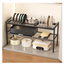 Mustorn Pots and Pans Organizer Under Cabinet, Expandable 2 Tier Under Sink Organizers and Storage Adjustable Height Kitchen Pot and Pan Lid Holder Rack with 12 Dividers Under Cabinet Shelf(Black)