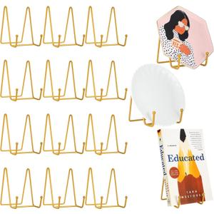 Mixweer 12 Pcs Book Stands for Display Metal Picture Frame Stand Book Plate Picture Holder Easels Photo Holder for Decorative Display(4.3 Inch,Gold)