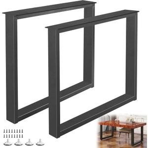 2 x Metal Desk Table Legs 28''Hight 35'' Wide with Adjustable Protector Feet, Industrial & Rustic Style Heavy Duty Metal Furniture Legs for DIY Dinning Coffee Tables, Rectangle Shape, Black