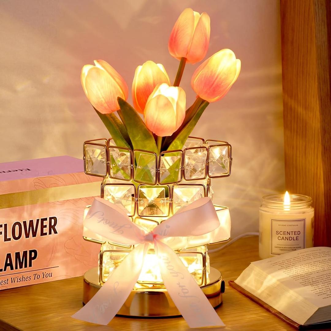 VIHOSE Tulip Flower Lamp Gifts for Women Mothers Touch Table Lamp 3 Color Infinitely Dimming Night Light Birthday Christmas Romantic Gift for Girlfriend Wife Bedroom Office Decor