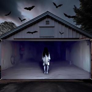 Large Halloween Scary Garage Door Cover Banner Halloween Garage Door Decorations Backdrop Wall Background Party Decorations for Home Outdoor Holiday Wall Decor (7x16ft,Ghost)