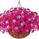 INSPRING Artificial Hanging Flowers for Outdoors Baskets Fake Plants Outdoor Decoration, UV Resistant Faux Silk Morning Glory in Planter Look Real for Outside Patio Porch Balcony Garden Home Decor (Mix Fuchsia)
