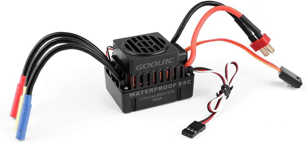 GoolRC Brushless Motor ESC Waterproof 45A Brushless ESC Electric Speed Controller with 5.5V/3A BEC for 1/10 RC Car