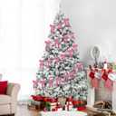 Christmas Velvet Bows Garland, 10ft Pre-Strung Christmas Garland Banner with 15 Bows, Indoor Vintage Elegant Velvet Ornaments Home Decorations Decor for Tree Mantle Stair Party Wall Office, Pink