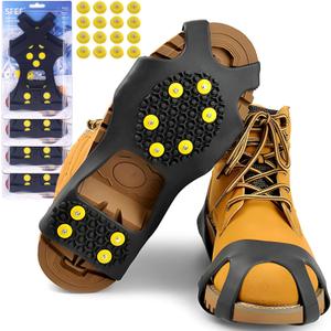 Sfee Ice Cleats for Boots Shoes, Snow Grips Cleats for Ice and Snow Anti-Slip Rubber Traction Cleats for Walking on Snow and Ice 10 Steel Studs Crampons for Hiking, Walking, Climbing, Jogging (M(Women(7-10)/Men(5-8))