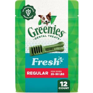 Greenies Veterinarian-Recommended Natural Dental Dog Treats Regular Size, Fresh Flavor, 12 oz. Pack, 12 Count, Best By: 12/29/2026
