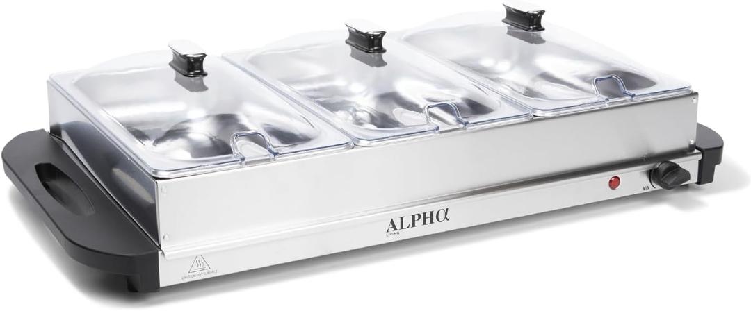 Alpha Living 3x2.5 QT Food Warmers for Parties Buffet Servers and Warmers Premium Catering Supplies Buffet Display Stainless Steel Electric Food Warmers with Temperature Control