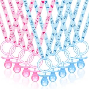 Coume 36 Pieces Baby Shower Pacifiers Necklace Acrylic Baby Party Favors Pacifiers Charm Necklace for Baby Shower Party Decorations Table Scatter(Blue, Pink)