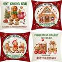 THAWAY Christmas Pillow Covers 18x18 Inch Set of 4 Gingerbread Man House Decorative Cushion Covers Xmas Bakery Hot Cocoa Outdoor Pillowcase Winter Holiday Decor Cushion Case for Home Couch (Red Green)