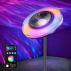Smart Floor Lamp for Living Room, 66.8" RGB+WW Ripple Projector Floor Lamp for Bedroom, 3-in-1 LED Floor Lamp with RGB+IC Side Light & RA90 Reading Light, Dimmable Mood Light with App Control