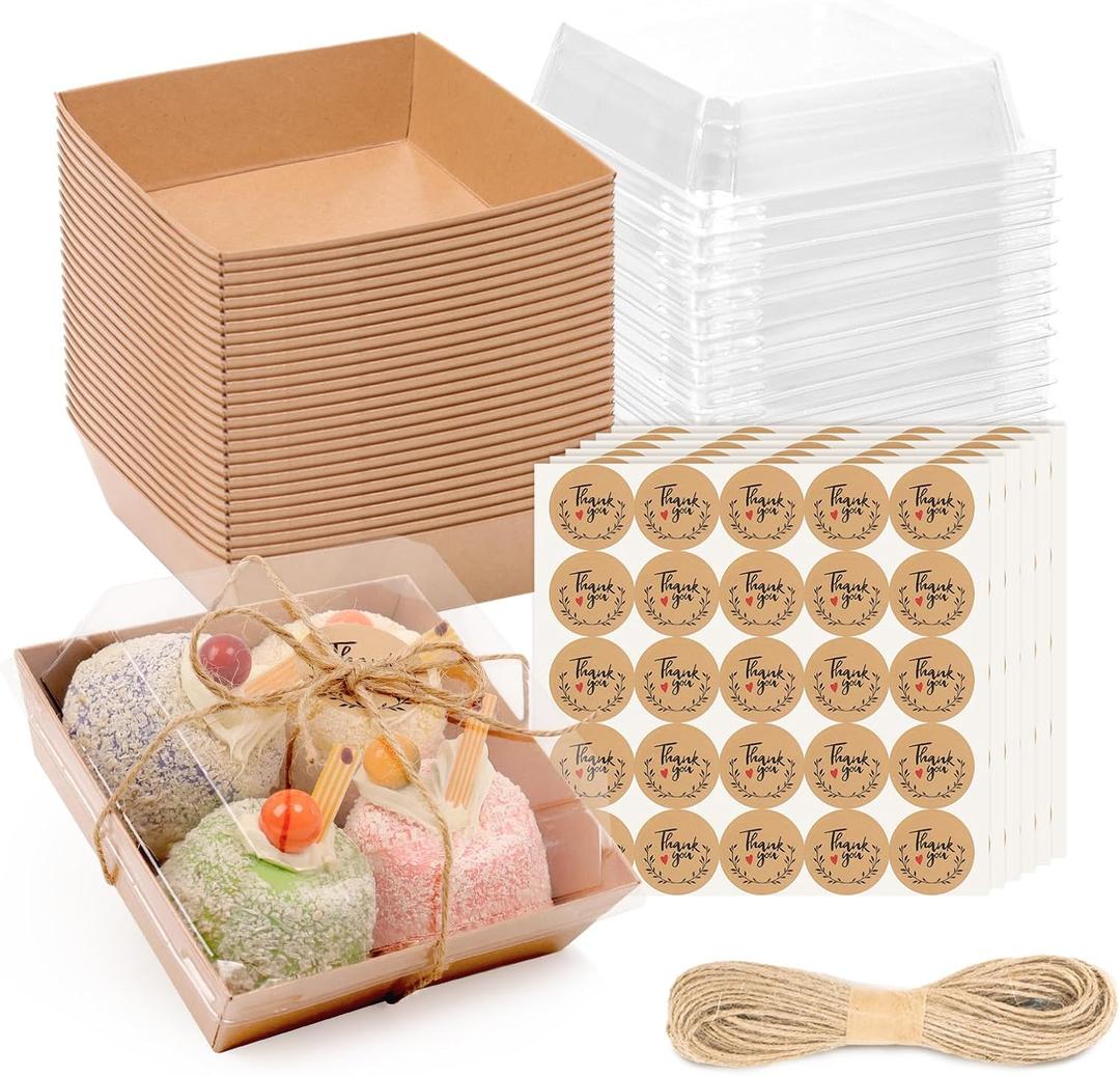 150 Pack Charcuterie Boxes with Clear Secure Lids, 4.7x4.7x2.6 Inches Brown Square Disposable To Go Containers Cookies Boxes for Sandwich, Pastry, Dessert