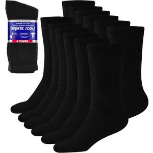 Debra Weitzner Diabetic Socks For Men and Women Loose Fit Non-Binding Cotton Crew Socks 6 Pairs (13-15)