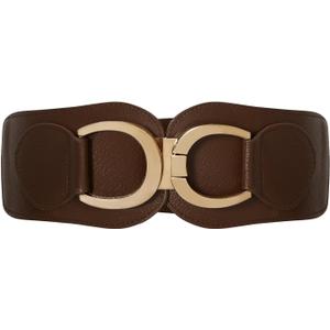 Women Wide Belt Stretchy Gold Buckle Elastic Vintage Waist Belts for Coats Dresses (L: Fit Waist Size 39"-44", Coffee)