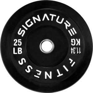 Signature Fitness 2" Olympic Bumper Plate Weight Plates with Steel Hub, 25LB, Black, Single