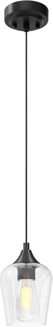 VONLUCE Pendant Light Kitchen Island, Matte Black Pendant Light Fixture with E26 Base & Adjustable Cable, Modern Pendant Lighting with Glass Shade for Living Room Bedroom Hallway