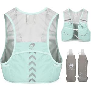 Lightweight Running Vest with 2pcs 500ml Water Bottle for Men Women, Reflective Water Vest Hydration Pack Hydropack for Hiking, M/L (M: 27.6" - 43.3", Green)