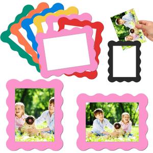 Kingdder 12 Pcs Scalloped Magnetic Picture Frame for Refrigerator 4 x 6 Colorful Reusable Picture Frame Magnets Decorative Photo Holders for Fridge Home School Office Kitchen Locker Decor