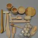 Hiawbon 25PCS Wooden Sensory Bin Tools for Toddlers, Wooden Pretend Play Sensory Tools Set, Montessori Sensory Wooden Toys, Fine Motor Learning Toys for Counting Sorting Hammering Pounding