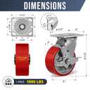 5" X 2" Heavy Duty Casters- Industrial Casters, Polyurethane Casters Wheels, Capacity up to 4000 Lb. Use for Platform Truck, U-Boat Cart,Workbenches (4 Brake)