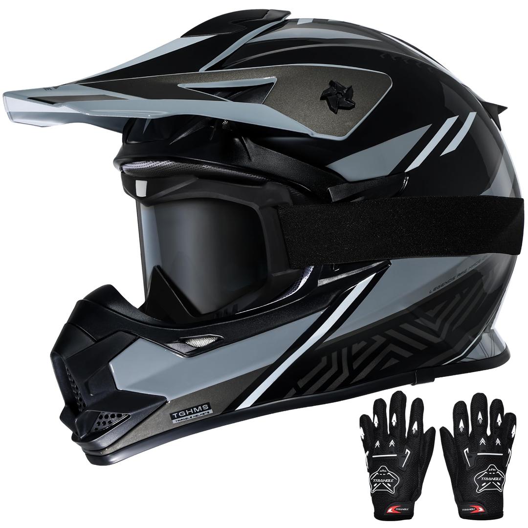 TRIANGLE Adult Dirt Bike Helmet Full Face Motocross Helmets DOT Certified, Dark Gray, Large 