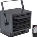 Comfort Zone Hard-Wired Ceiling Mount Garage Space Heater with Remote, 7,500 Watt, 240 Volt, Fan-Forced, Overheat Protection, Digital Thermostat, 12-Hour Timer, Ideal for Garage & Workshop, CZ230ERBK (Black)