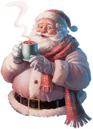 Family Lovely Cartoon Wall Decal Decoration Santa Claus Image Hot Cocoa Cozy Vibes Christmas Décor Holiday Gift Lasts Years and Easily Removable - Size: 28 in(W) x 40 in(H)