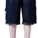 Yeokou Men's Loose Hip Hop Cropped Jeans Work Denim Shorts with Cargo Pockets (38, Blackblue)