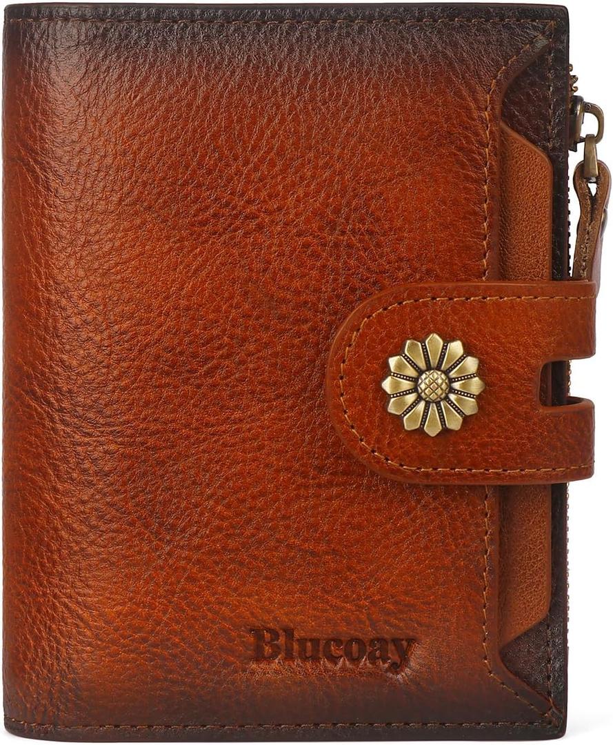 Wallet Women,RFID Blocking Leather Womens Wallet Bifold Compact Card Holder Small Wallet for Women with Removable ID Window Brown
