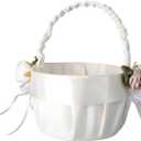 Luxshiny Bridal Flower Girl Basket Wedding Ring Pillow Set Beautiful Lace and Satin Petal Basket for Wedding Favors