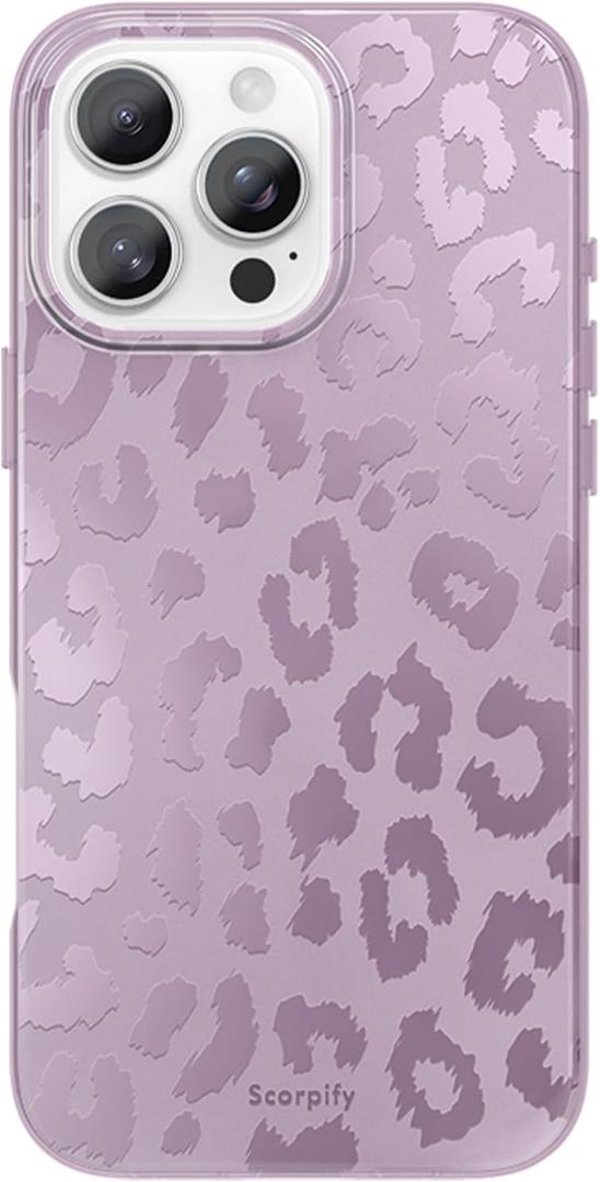 SCORPIFY for iPhone 16 Pro Case [Compatible with MagSafe] with Matte Lavender Leopard Cheetah Print Design, Cute Magnetic Phone Cover for Women Girls, Purple Neutral Aesthetic, Slim Bumper