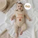 My First Halloween Baby Girl Outfit Cutest Pumpkin Long Sleeve Romper Jumpsuit Newborn Girl Outfits Clothes (Beige)