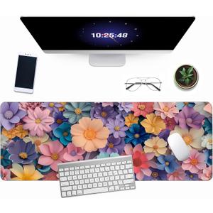 Flower Topics Mouse Pad 31.5 X 11.8 Inch Gaming Mousepad Keyboard Pad Large Non-Slip Rubber Base Mice Mat with Stitched Edges for Home Office Computer Desk Decor