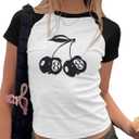 Pink Bow Cherries Shirt Women: Coquette Tops Clean Girl Aesthetic Shirts Casual Summer Short Sleeve Tshirt (S)