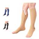 8-15 mmHg Compression Grade 0 Calf Inside Leg Zipper Open Toe Socks (Beige, 3X-Large)