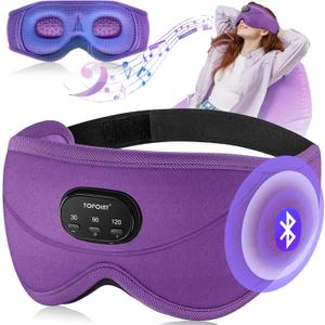 TOPOINT Sleep Mask with Bluetooth Headphones, 3D Eye Mask for Sleep Headphones with White Noise, Total Blackout, 5.4 Bluetooth, Timer, 15 Hours for Women Men, Travel, Meditation, Nap, CPAP Users