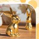 Wesiti 2 Pcs Easter Decorations Golden Bunny Figurines Set 4.5 Inch Ceramic Easter Rabbit Statue Vintage Bunny Figurine Gifts for Couples Home Office Table Decor Spring Party Supplies (Large)