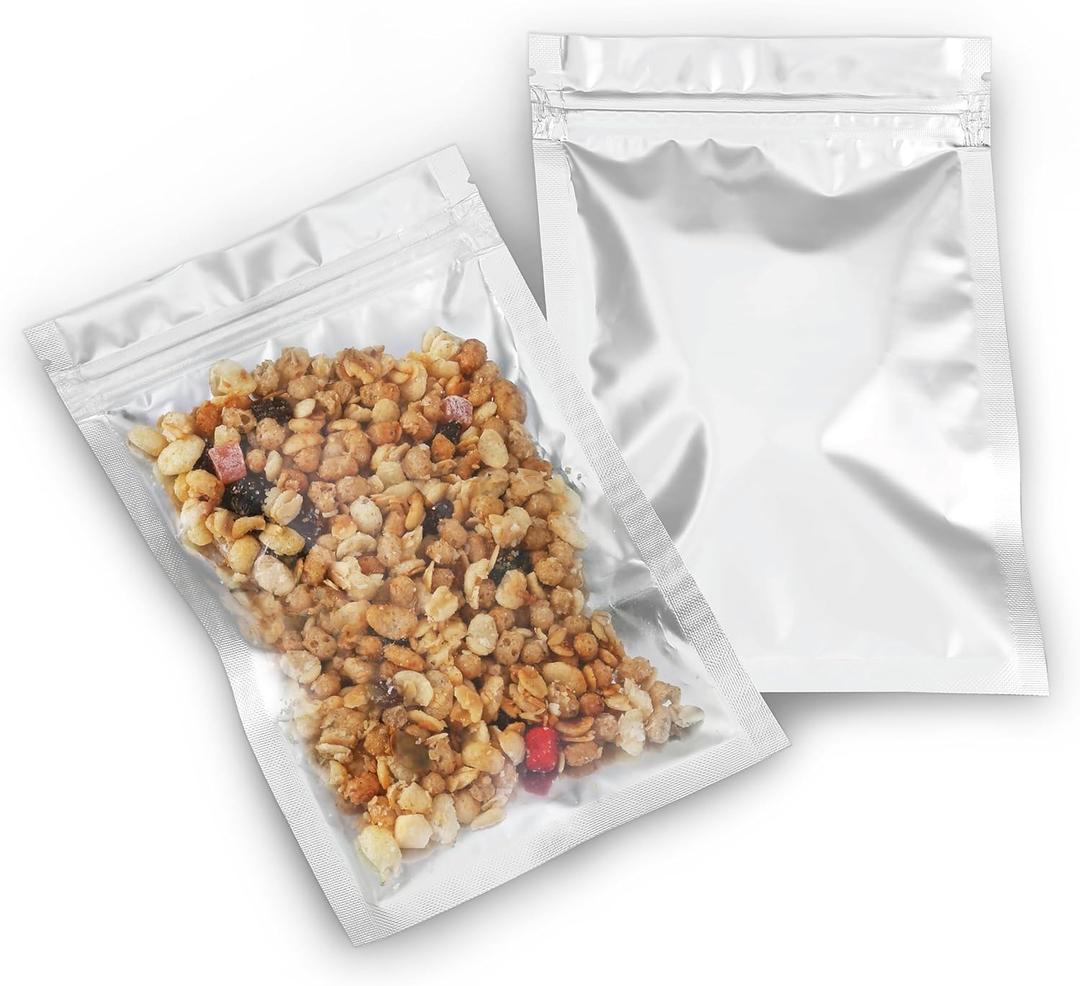 2 x Mylar Bags with Zipper Seal | 100 Bags | Resealable Heat Seal Bags for Candy and Food Packaging, Medications and Vitamins | Plastic and Aluminum Foil Packets for Liquid and Solids (4.5" x 6.5")