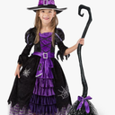 Spooktacular Creations Fairytale Witch Cute Witch Costume Deluxe Set with Broom for Girls, S